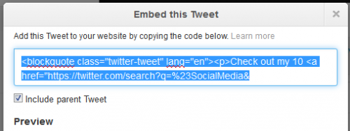 How to embed a Tweet Step 2
